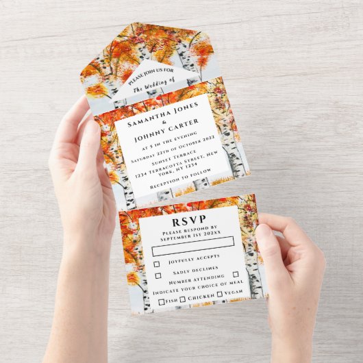 Invitation Tout En Un Birch Bark Fall Country Rustic Wood Feuilles (Déchirure)
