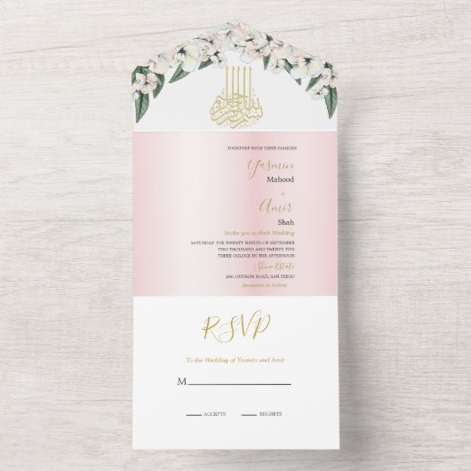 Invitation Tout En Un Bismillah Magnolia tout en un Mariage (À l'intérieur)