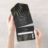 Invitation Tout En Un Black and Gold Tropical Beach Wedding All In One I (Déchirure)