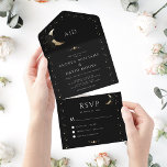 Invitation Tout En Un Black Celestial Mystical Gold Moon QR Code Wedding<br><div class="desc">Surprise your friends and family with these modern,  trendy all in one wedding invitations,  featuring your custom text. Easily add your own details by clicking on the "personalize" option.</div>