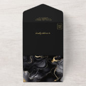 Invitation Tout En Un Black Gold Abstrait Fluid Ink QR Code Mariage (Dehors)
