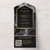 Invitation Tout En Un Black Gold Abstrait Fluid Ink QR Code Mariage (À l'intérieur)