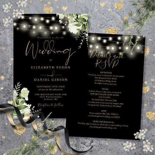 Invitation Tout en un Black Gold String éclaire le Mariage fl