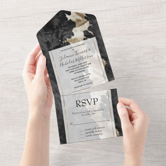 Invitation Tout En Un Black Gold Western Cowhide (Déchirure)