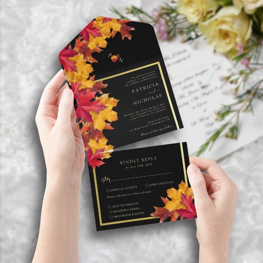 Invitation Tout En Un Black Magic rencontre Rustic Golden Autumn Mariage