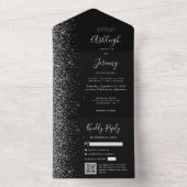 Invitation Tout En Un Black Silver Glitter QR Code Wedding (À l'intérieur)