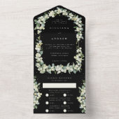 Invitation Tout En Un Black Snowberry+Eucalyptus Mariage d'hiver (À l'intérieur)