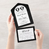 Invitation Tout En Un Black tuxedo Mr and Mr two grooms gay wedding (Déchirure)