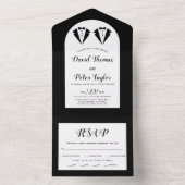 Invitation Tout En Un Black tuxedo Mr and Mr two grooms gay wedding (À l'intérieur)