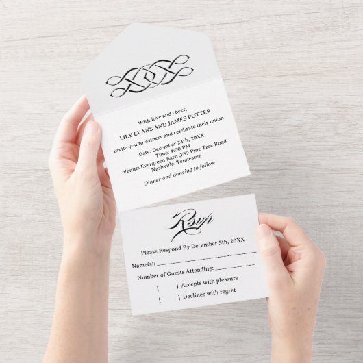 Invitation Tout En Un Black White Celtic Knot Wedding (Déchirure)