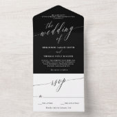 Invitation Tout En Un Black White Delicate Calligraphy Wedding (À l'intérieur)