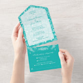 Invitation Tout En Un Blanc Botaniques Turquoise Aucun Mariage Enveloppe (Déchirure)