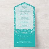 Invitation Tout En Un Blanc Botaniques Turquoise Aucun Mariage Enveloppe (À l'intérieur)