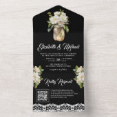 Invitation Tout En Un Blanc Magnolia Mason Jar Noir QR Code Mariage (À l'intérieur)