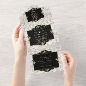 Invitation Tout En Un Blanc Noir rugissant 20s Gatsby Art Déco Mariage (Déchirure)