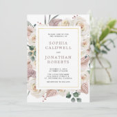 Invitation Tout en un blanc Roses Mariage de fleurs tropicale (Debout devant)