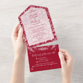 Invitation Tout En Un Blancs Botaniques Cranberry No Enveloppes Mariage (Déchirure)