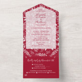 Invitation Tout En Un Blancs Botaniques Cranberry No Enveloppes Mariage (À l'intérieur)