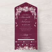 Invitation Tout En Un Blancs en cascade guirlande bordeaux mariage (À l'intérieur)