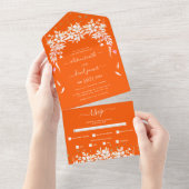 Invitation Tout En Un Blancs en cascade mariage orange de la guirlande (Déchirure)