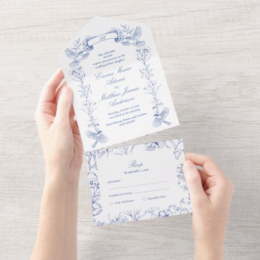 Invitation Tout En Un Bleu Bleu Bleu Victorien Mariage (Déchirure)