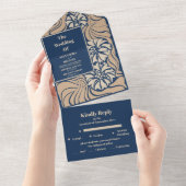 Invitation Tout En Un Bleu classique Art nouveau Mariage (Déchirure)