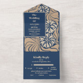 Invitation Tout En Un Bleu classique Art nouveau Mariage (À l'intérieur)