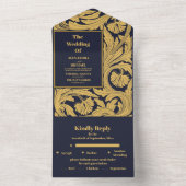 Invitation Tout En Un Bleu classique Art nouveau Mariage (À l'intérieur)