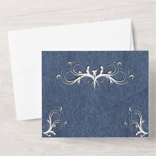 Invitation Tout En Un Bleu Denim et Tripli blanc avec Rsvp (Verso)