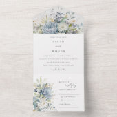 Invitation Tout En Un Bleu doux Vert Succulent Mariage botanique fleuri (À l'intérieur)