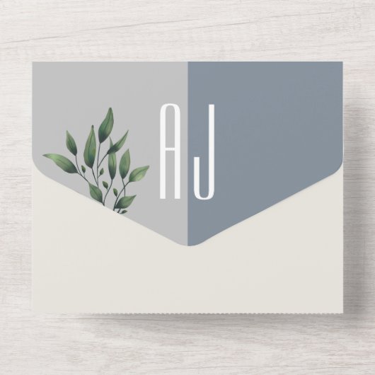 Invitation Tout En Un Bleu Duché Elégant Mariage de verdure (Verso)