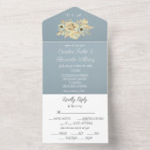 Invitation Tout En Un Bleu Duché Élégant Rustique Floral Unique Tout En  (À l'intérieur)