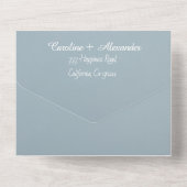 Invitation Tout En Un Bleu Duché Élégant Rustique Floral Unique Tout En  (Verso)