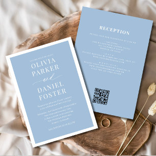 Invitation Tout en un bleu Dusty Code QR minimaliste Mariage