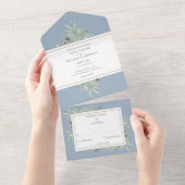 Invitation Tout En Un Bleu Dusty Mariage de verdure botanique (Déchirure)