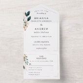 Invitation Tout En Un Bleu élégant Botanique (À l'intérieur)