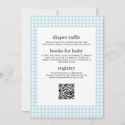 Invitation Tout en un bleu En vichy bébé garçon douche (Dos)