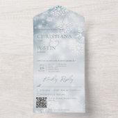 Invitation Tout En Un Bleu et blanc Neige d'hiver Code QR moderne (À l'intérieur)