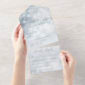 Invitation Tout En Un Bleu et blanc Neige d'hiver Dîner moderne (Déchirure)