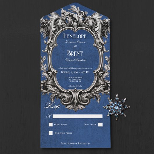 Invitation Tout En Un Bleu gothique Moody Victorian Frame No Dinner