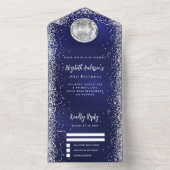 Invitation Tout En Un Bleu marine argent disco balle parties scintillant (À l'intérieur)