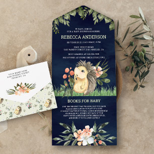 Invitation Tout En Un Bleu marine Woodland Douce Fête de Naissance du Hé