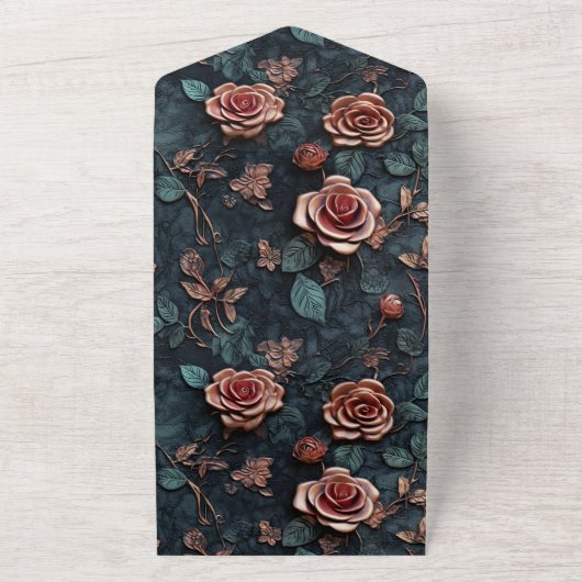 Invitation Tout En Un Bleu or rose jolie Roses (Dehors)