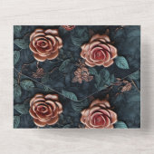 Invitation Tout En Un Bleu or rose jolie Roses (Verso)