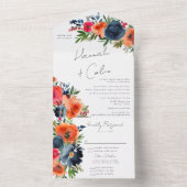 Invitation Tout En Un Bleu orange vibre Botanique rouge (À l'intérieur)