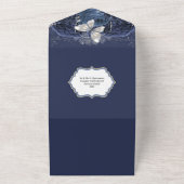 Invitation Tout En Un Bleu papillon argent mousseux anniversaire (Dehors)