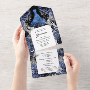 Invitation Tout En Un Bleu papillon argent mousseux anniversaire 