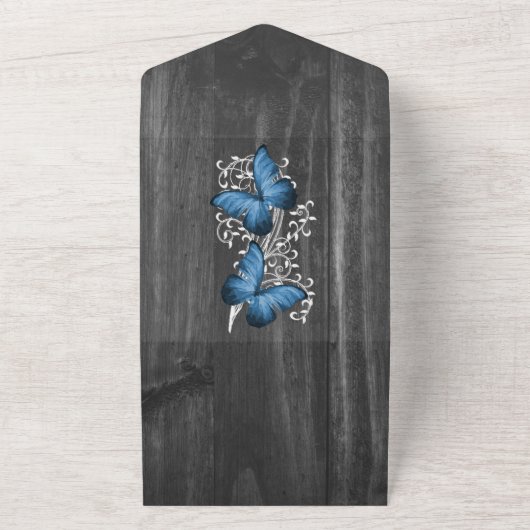 Invitation Tout En Un Bleu papillon rustique tout en un mariage Inviter (Dehors)