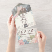 Invitation Tout En Un Bleu rose Vert Floral QR Code photo (Déchirure)