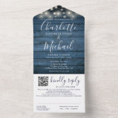 Invitation Tout En Un Bleu Rustique Bois Éclairage QR Code Mariage (À l'intérieur)